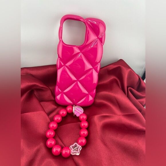 Pink Quilted IPhone 16 Pro Max Case with Beaded Strap - Picture 5 of 8